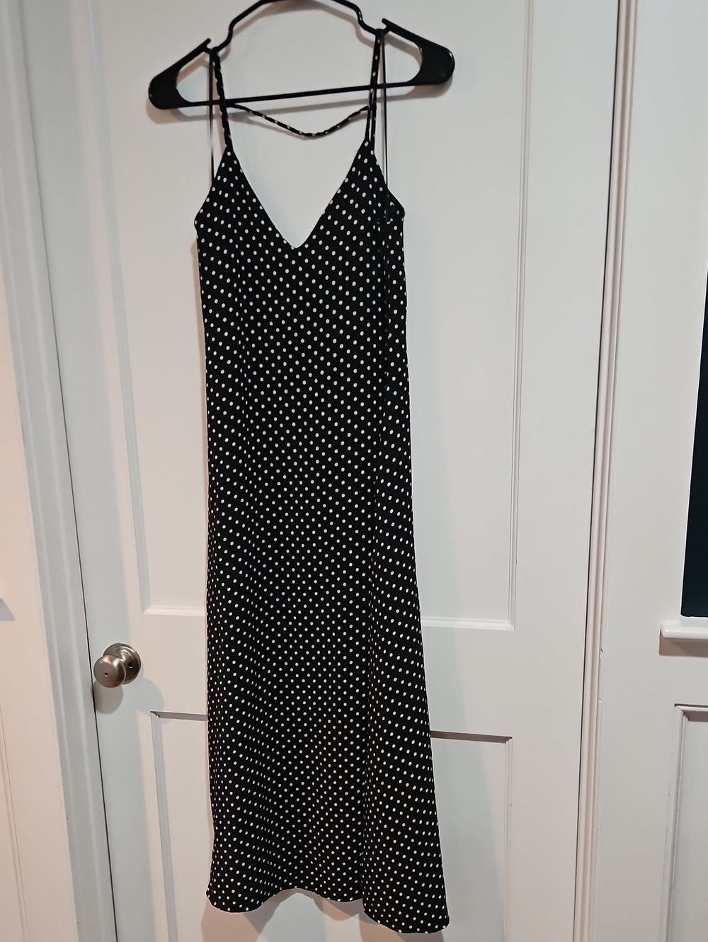 Zara Black Polka Dot Slip Dress - Women's Elegant V-Neck XS